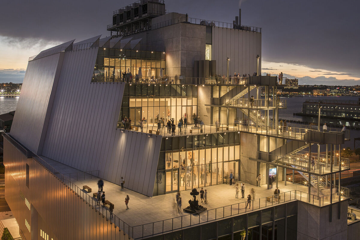 Free Things To Do in New York This Week, Guests admiring contemporary art inside the Whitney Museum, looking out over sweeping city views at sunset, free things nyc, whitney museum, whitney museum nyc, free exhibitions new york